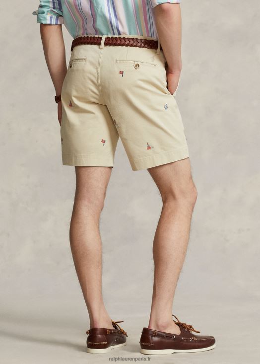 Short chino stretch coupe droite 8 pouces 46T60T1061 Hommes Ralph Lauren crème de suif avec nautique