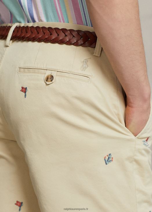 Short chino stretch coupe droite 8 pouces 46T60T1061 Hommes Ralph Lauren crème de suif avec nautique