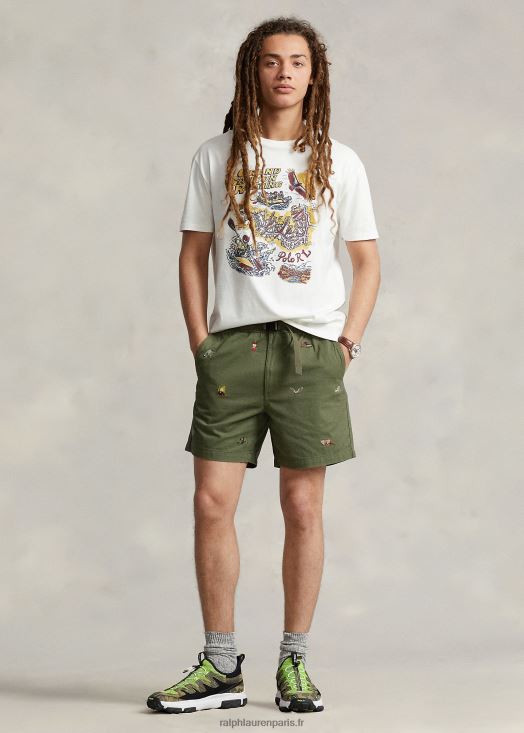 Short de randonnée en sergé brodé de 6 pouces 46T60T903 Hommes Ralph Lauren sauge noire