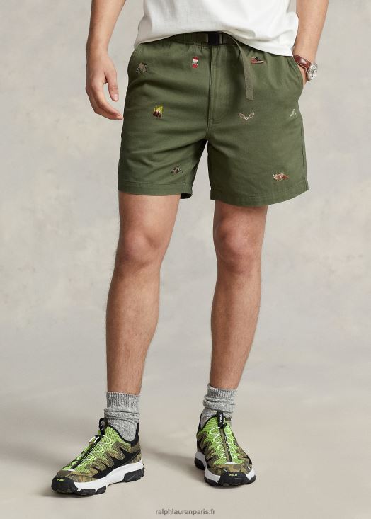 Short de randonnée en sergé brodé de 6 pouces 46T60T903 Hommes Ralph Lauren sauge noire