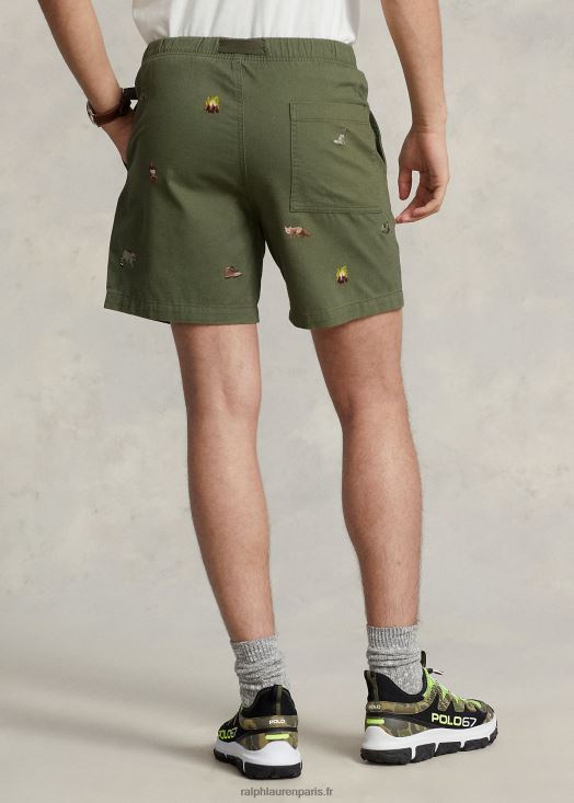 Short de randonnée en sergé brodé de 6 pouces 46T60T903 Hommes Ralph Lauren sauge noire