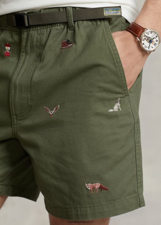 Short de randonnée en sergé brodé de 6 pouces 46T60T903 Hommes Ralph Lauren sauge noire