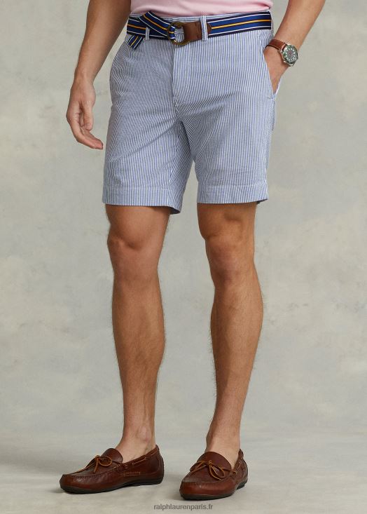 Short droit extensible de 8 pouces 46T60T90 Hommes Ralph Lauren seersucker bleu
