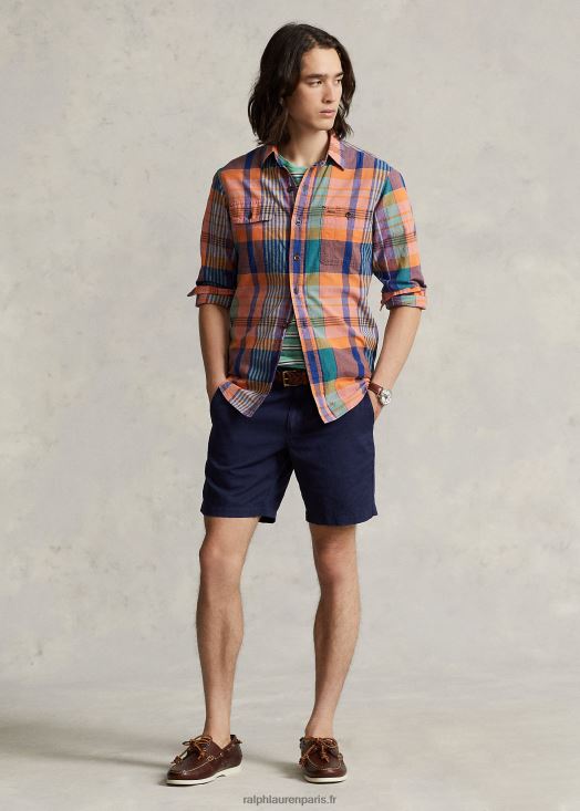 Short en lin et coton coupe droite de 8 pouces 46T60T8644 Hommes Ralph Lauren marine de newport