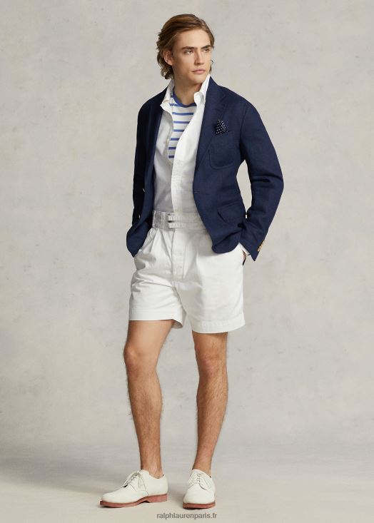 Short en sergé plissé de 7 pouces 46T60T8596 Hommes Ralph Lauren lavage de pont blanc