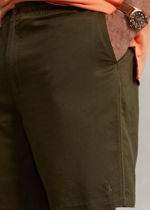 short en lin mélangé polo prepster 46T60T1644 Hommes Ralph Lauren olivier à baldaquin