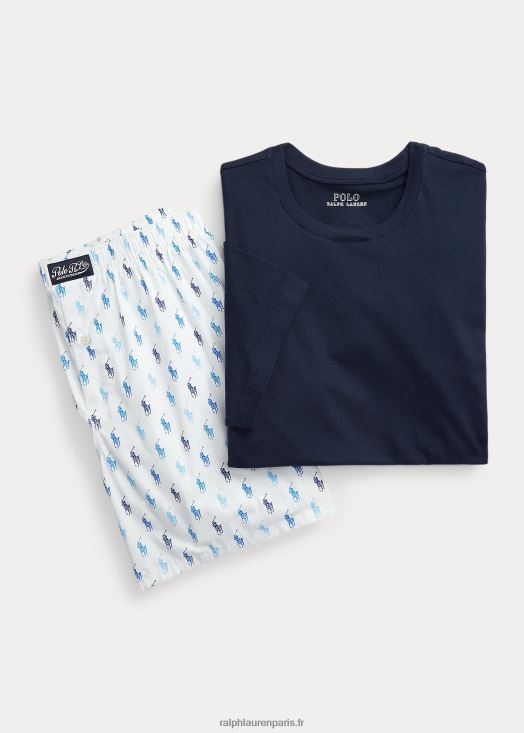 ensemble boxer en coton ras du cou et poney allover 46T60T634 Hommes Ralph Lauren blanc/bleu riviera marine