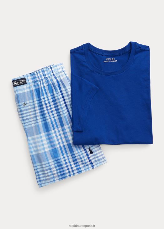 ensemble en coton ras du cou et boxer à carreaux 46T60T874 Hommes Ralph Lauren plaid bleu marine/patrimoine royal