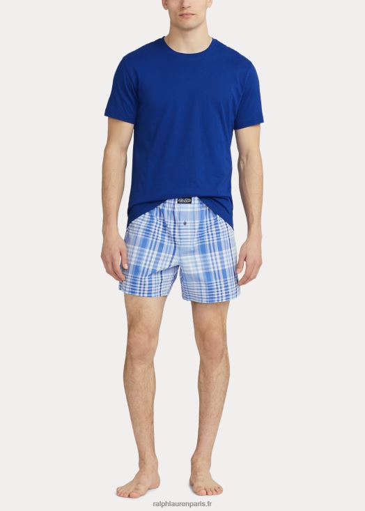 ensemble en coton ras du cou et boxer à carreaux 46T60T874 Hommes Ralph Lauren plaid bleu marine/patrimoine royal