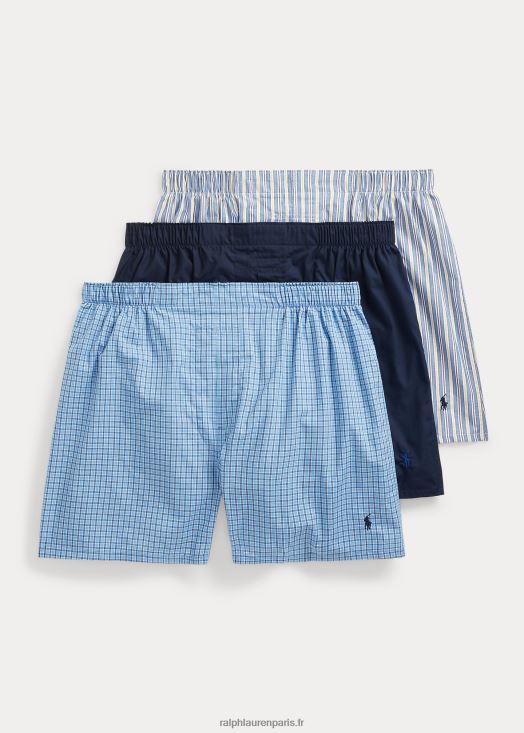 lot de 3 boxers classiques en coton tissé 46T60T8544 Hommes Ralph Lauren rayure bleu marine/bleu