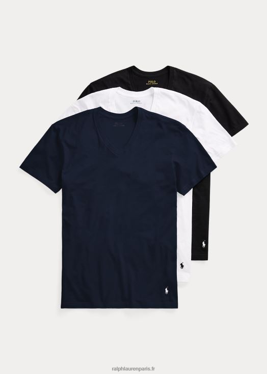 lot de 3 maillots de corps classiques à col en V et à évacuation de l'humidité 46T60T8584 Hommes Ralph Lauren bleu marine/blanc/noir