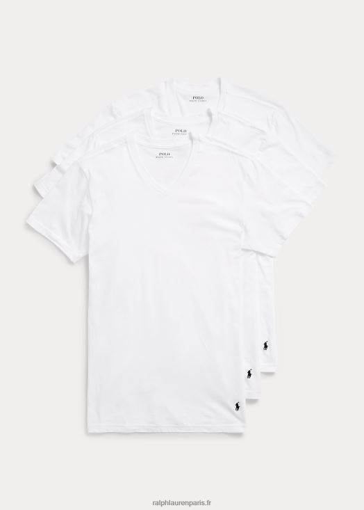 lot de 3 maillots de corps classiques à col en V et à évacuation de l'humidité 46T60T8585 Hommes Ralph Lauren blanc