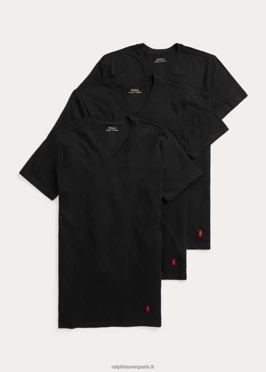 lot de 3 maillots de corps slim col v en coton 46T60T303 Hommes Ralph Lauren noir