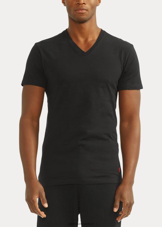 lot de 3 maillots de corps slim col v en coton 46T60T303 Hommes Ralph Lauren noir