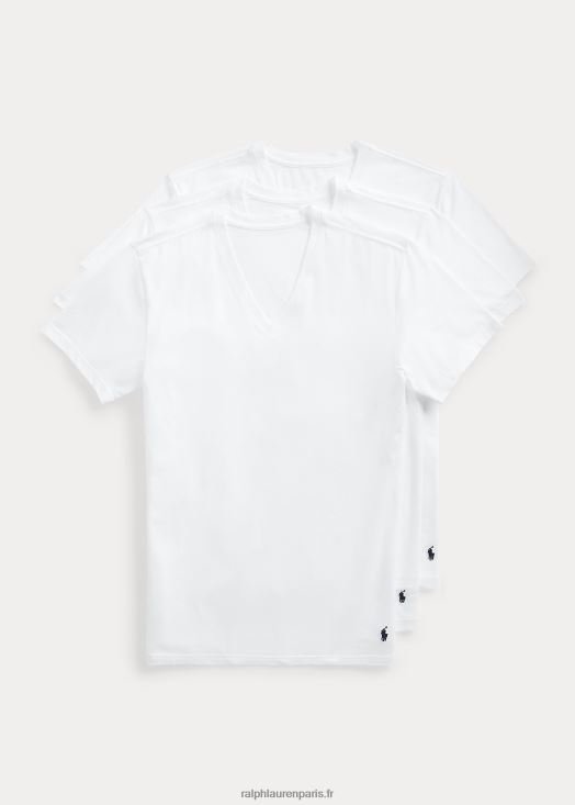 lot de 3 maillots de corps slim stretch à encolure en V 46T60T407 Hommes Ralph Lauren blanc