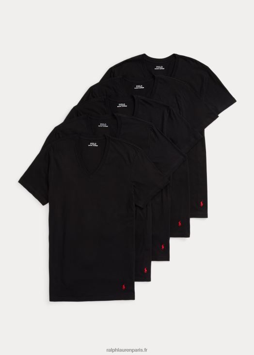 lot de 5 maillots de corps classiques à col en V et à évacuation de l'humidité 46T60T8535 Hommes Ralph Lauren noir