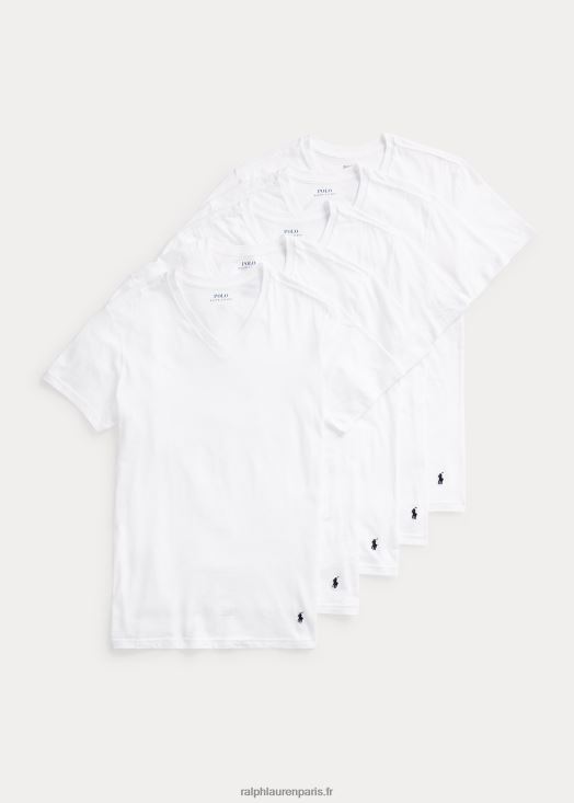 lot de 5 maillots de corps slim col v en coton 46T60T260 Hommes Ralph Lauren blanc