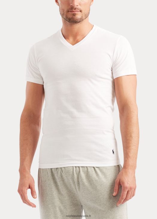 lot de 5 maillots de corps slim col v en coton 46T60T260 Hommes Ralph Lauren blanc