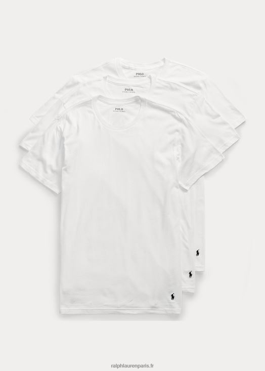 pack de 3 sous-vêtements ras du cou classiques à effet mèche 46T60T225 Hommes Ralph Lauren blanc