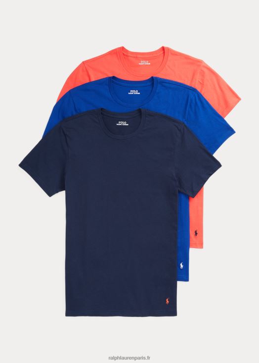 pack de 3 sous-vêtements ras du cou classiques à effet mèche 46T60T263 Hommes Ralph Lauren bleu marine/royal héritage/rouge