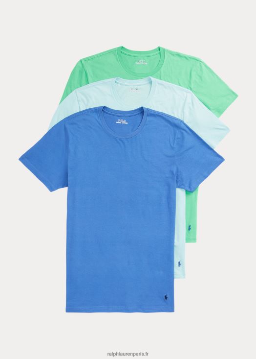 pack de 3 sous-vêtements ras du cou classiques à effet mèche 46T60T264 Hommes Ralph Lauren aqua doux/vert vignoble
