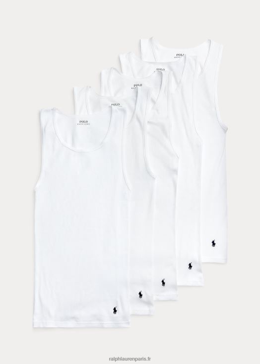 pack de 5 sous-vêtements débardeurs classiques à effet mèche 46T60T228 Hommes Ralph Lauren blanc