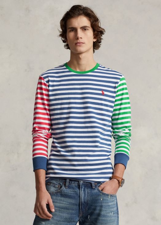 t-shirt ajusté en jersey rayé personnalisé 46T60T406 Hommes Ralph Lauren vieux royal multi