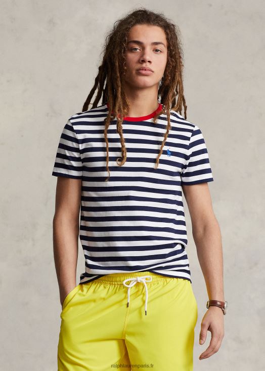 t-shirt ajusté en jersey rayé personnalisé 46T60T518 Hommes Ralph Lauren croisière marine/blanc