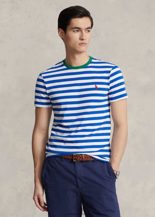 t-shirt ajusté en jersey rayé personnalisé 46T60T519 Hommes Ralph Lauren pacifique royal/blanc