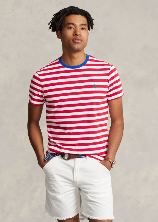 t-shirt ajusté en jersey rayé personnalisé 46T60T520 Hommes Ralph Lauren rouge pandora/blanc