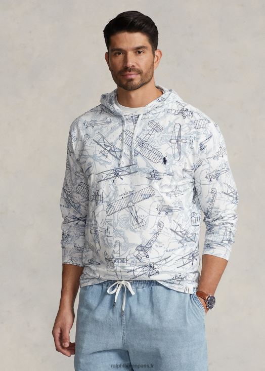 t-shirt à capuche à imprimé aviation 46T60T1919 Hommes Ralph Lauren croiseur du monde blanc