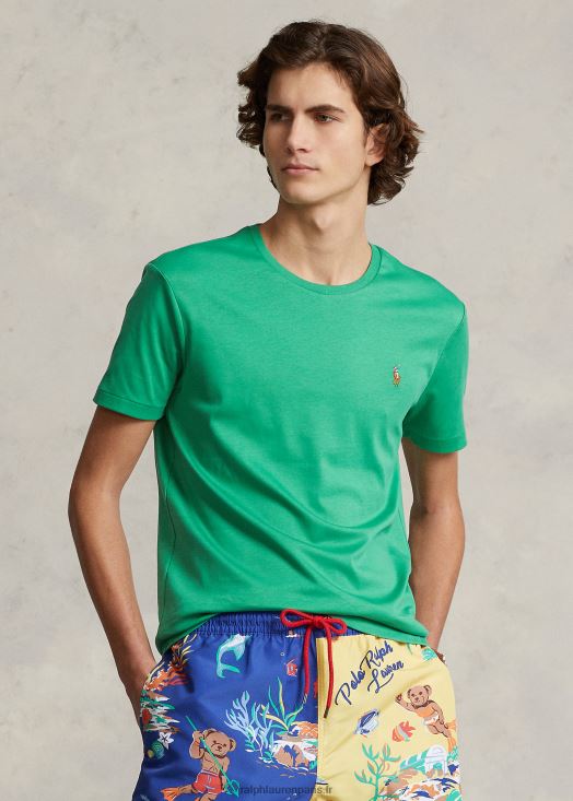 t-shirt à col rond en coton doux coupe classique 46T60T1276 Hommes Ralph Lauren vert optique
