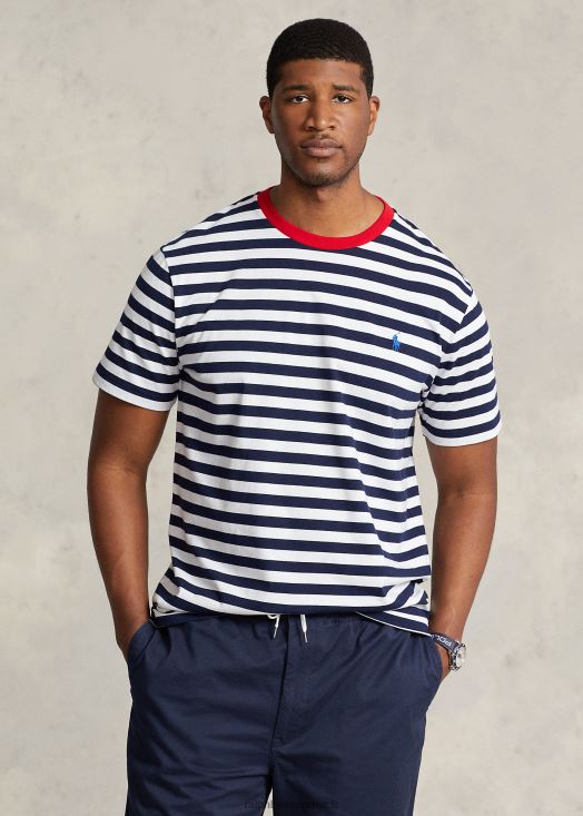 t-shirt à col rond en jersey rayé 46T60T1411 Hommes Ralph Lauren croisière marine/blanc