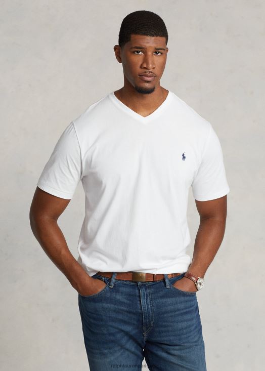 t-shirt col v en jersey 46T60T1843 Hommes Ralph Lauren blanc