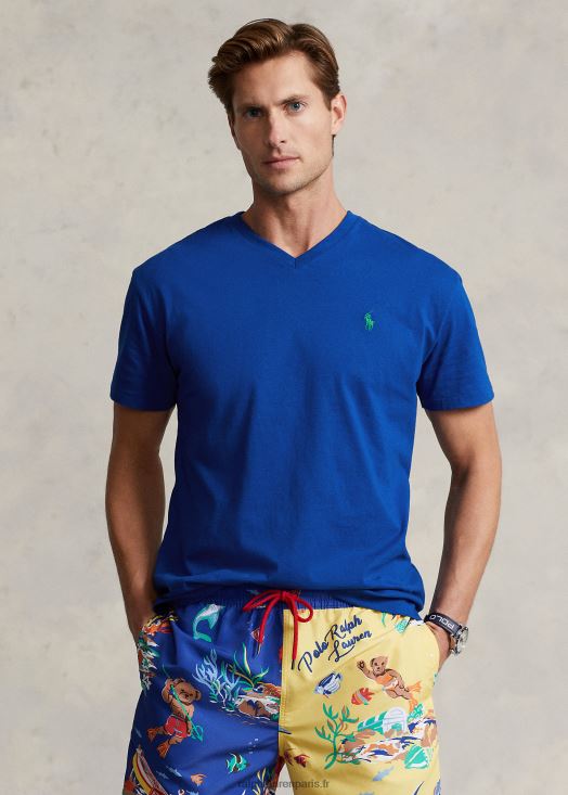 t-shirt col v en jersey coupe classique 46T60T202 Hommes Ralph Lauren étoile saphir