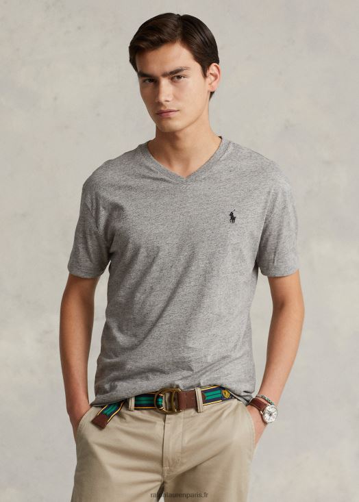 t-shirt col v en jersey coupe classique 46T60T206 Hommes Ralph Lauren bruyère vintage sombre