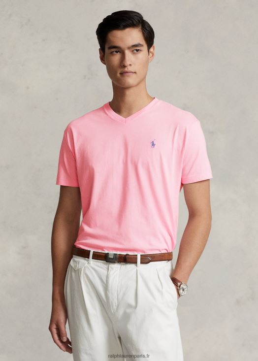 t-shirt col v en jersey coupe classique 46T60T208 Hommes Ralph Lauren rose carmel