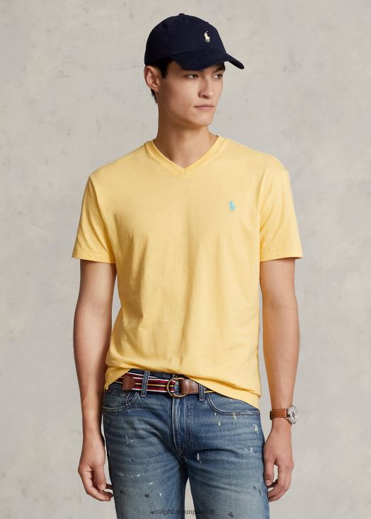 t-shirt col v en jersey coupe classique 46T60T211 Hommes Ralph Lauren maïs jaune