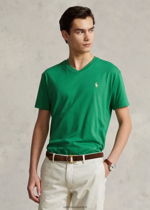 t-shirt col v en jersey coupe classique 46T60T212 Hommes Ralph Lauren vert optique