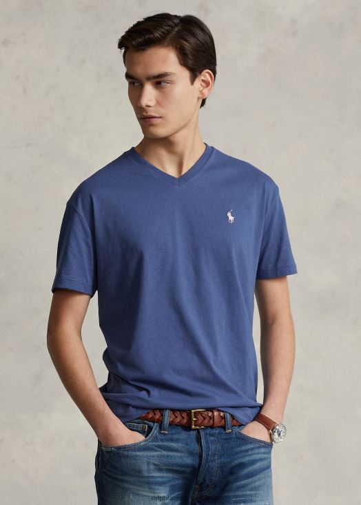 t-shirt col v en jersey coupe classique 46T60T214 Hommes Ralph Lauren vieux royal