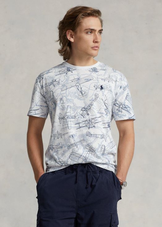 t-shirt coupe classique en jersey aviation 46T60T318 Hommes Ralph Lauren croiseur du monde blanc