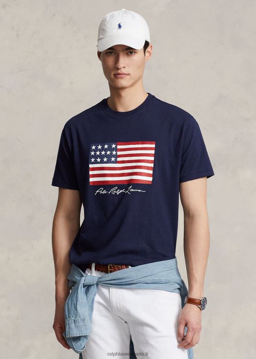 t-shirt coupe classique en jersey à drapeau 46T60T8543 Hommes Ralph Lauren marine de croisière