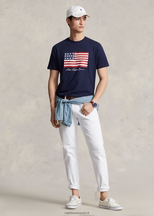 t-shirt coupe classique en jersey à drapeau 46T60T8543 Hommes Ralph Lauren marine de croisière