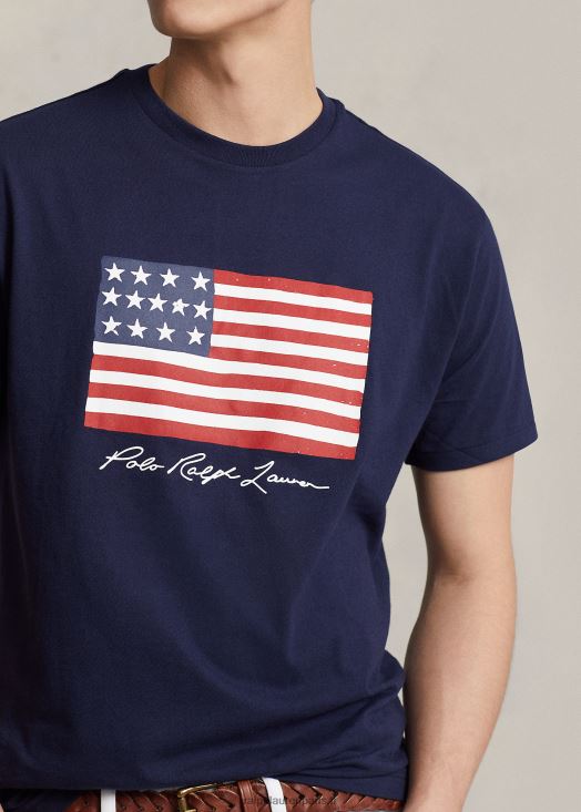 t-shirt coupe classique en jersey à drapeau 46T60T8543 Hommes Ralph Lauren marine de croisière