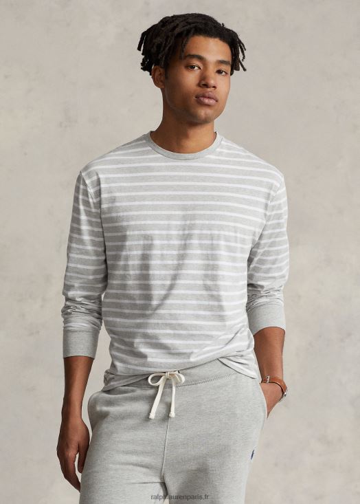 t-shirt coupe classique en jersey rayé 46T60T846 Hommes Ralph Lauren bruyère printanière/blanc