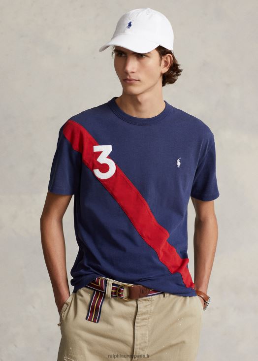 t-shirt coupe classique en jersey à rayures 46T60T274 Hommes Ralph Lauren cobalt foncé