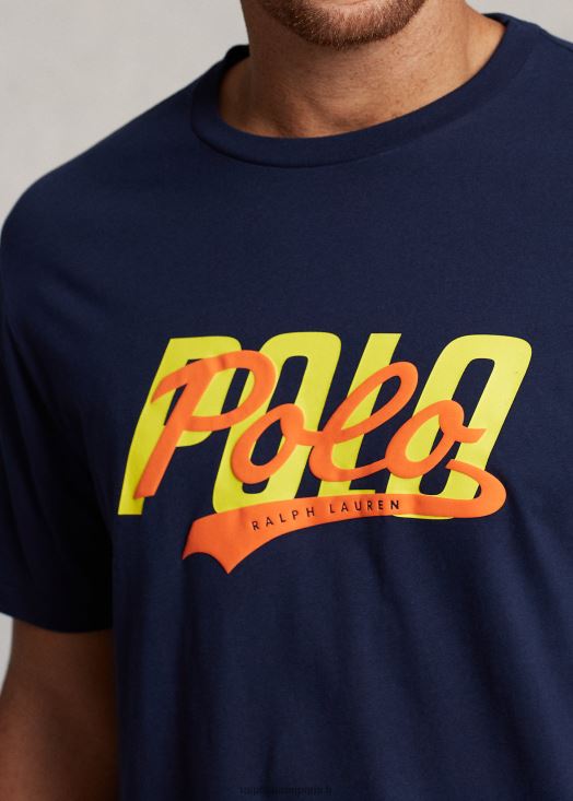 t-shirt en jersey à logo empilé 46T60T1427 Hommes Ralph Lauren marine de croisière