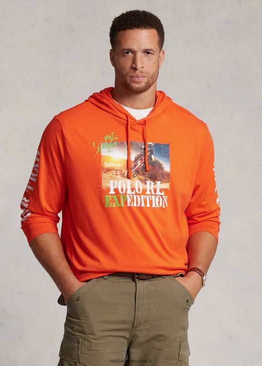 t-shirt graphique à capuche en jersey 46T60T1382 Hommes Ralph Lauren orange actif