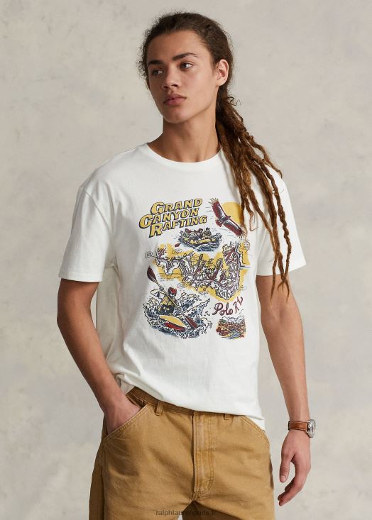 t-shirt graphique en jersey coupe classique 46T60T721 Hommes Ralph Lauren lavage de pont blanc