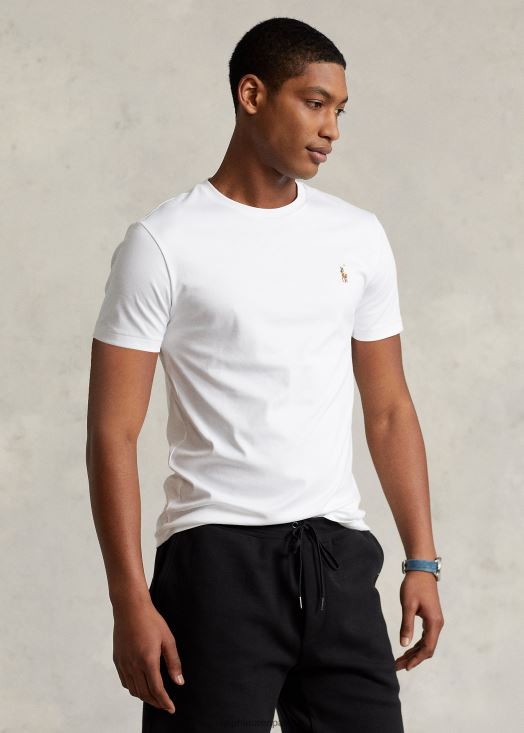 t-shirt personnalisé en coton doux coupe slim 46T60T532 Hommes Ralph Lauren blanc